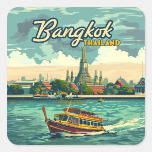 Bangkok Thailand Azië Vintage Travel Temple Vierkante Sticker