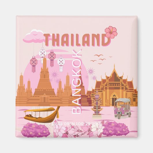 Bangkok Thailand Boho Retro Reisposter Magneet (Voorkant)