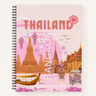 Bangkok Thailand Boho Retro Reisposter Notitieboek
