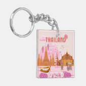 Bangkok Thailand Boho Retro Reisposter Sleutelhanger (Voorkant Links)