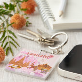 Bangkok Thailand Boho Retro Reisposter Sleutelhanger (Voorkant Rechts)