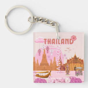 Bangkok Thailand Boho Retro Reisposter Sleutelhanger
