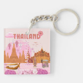 Bangkok Thailand Boho Retro Reisposter Sleutelhanger (Achterkant)