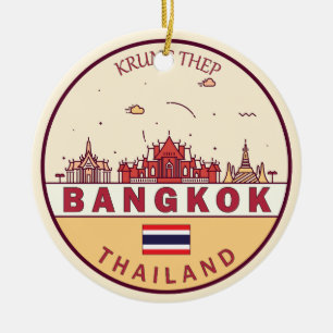 Bangkok Thailand City Skyline Emblem Keramisch Ornament