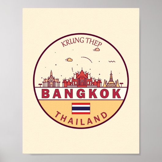 Bangkok Thailand City Skyline Emblem Poster (Voorkant)