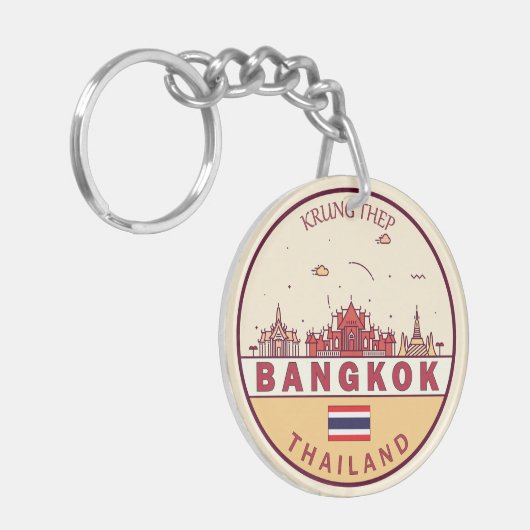 Bangkok Thailand City Skyline Emblem Sleutelhanger (Voorkant Links)