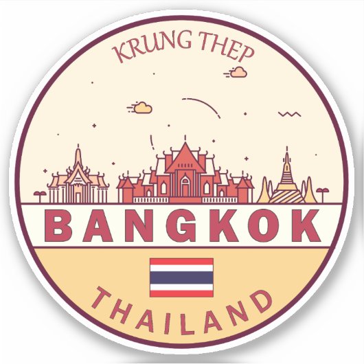 Bangkok Thailand City Skyline Emblem Sticker (Voorkant)