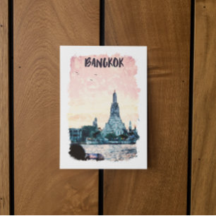 Bangkok Thailand City Sunset Waterverf Briefkaart
