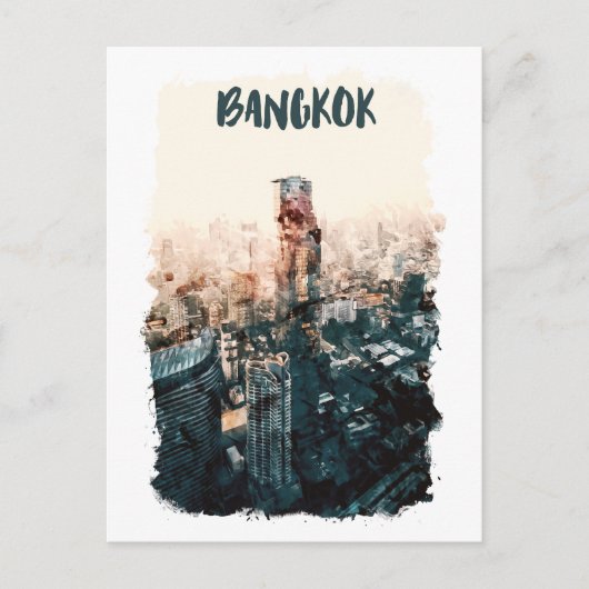 Bangkok Thailand Cityscape Waterverf Briefkaart (Voorkant)
