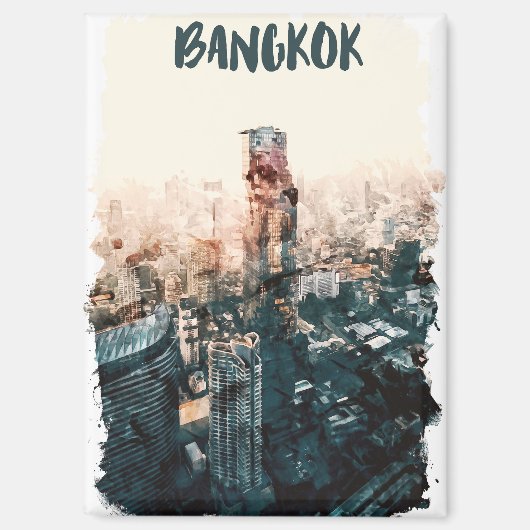 Bangkok Thailand Cityscape Waterverf Magneet (Voorkant)