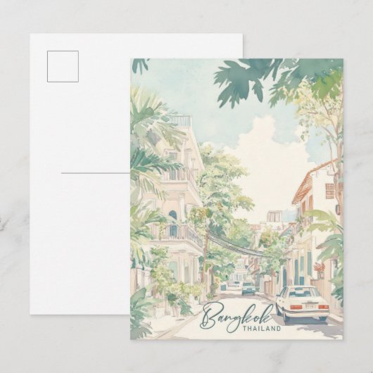 Bangkok Thailand Gouache Verf Illustratie Reizen Briefkaart (Voorkant / Achterkant)