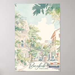 Bangkok Thailand Gouache Verf Illustratie Reizen Poster