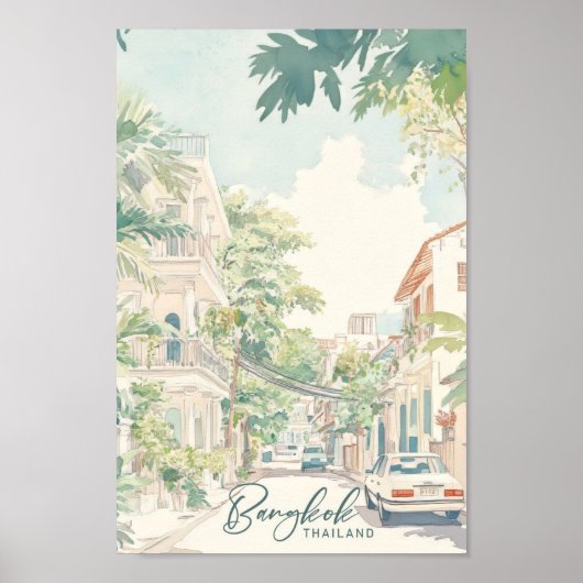 Bangkok Thailand Gouache Verf Illustratie Reizen Poster (Voorkant)