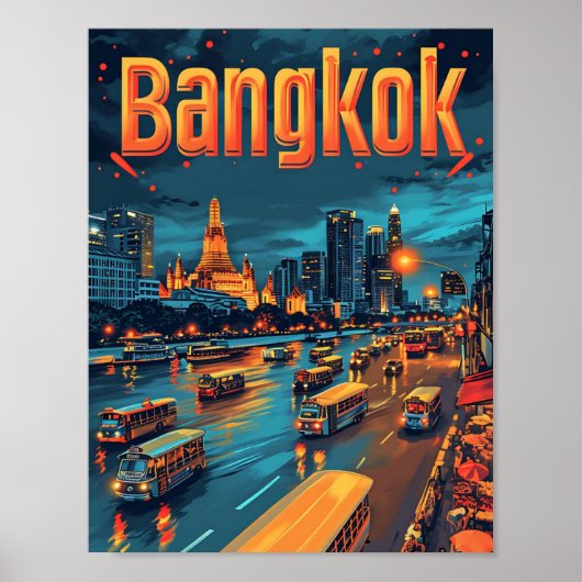 Bangkok Thailand  Kunst Reizen Illustratie Poster (Voorkant)