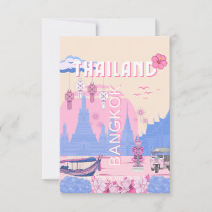 Bangkok Thailand Pastel Reis Blauws Roze Kunst Bedankkaart
