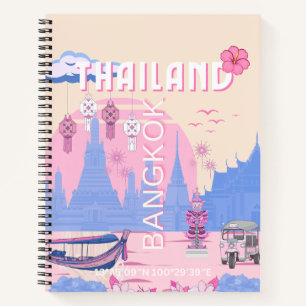 Bangkok Thailand Pastel Reis Blauws Roze Kunst Notitieboek