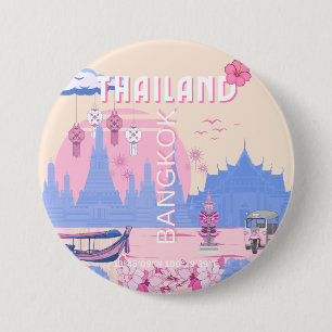Bangkok Thailand Pastel Reis Blue Roze Poster Ronde Button 7,6 Cm