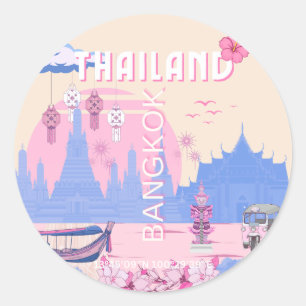 Bangkok Thailand Pastel Reis Blue Roze Poster Ronde Sticker