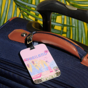 Bangkok Thailand Pastel Roze Blauw Reisposter Bagagelabel