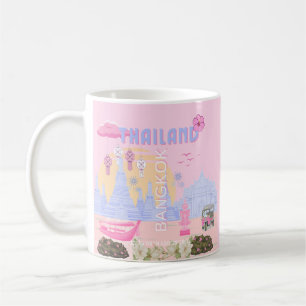 Bangkok Thailand Pastel Roze Blauw Reisposter Koffiemok
