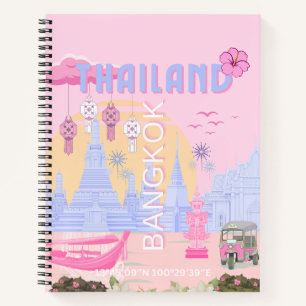 Bangkok Thailand Pastel Roze Blauw Reisposter Notitieboek