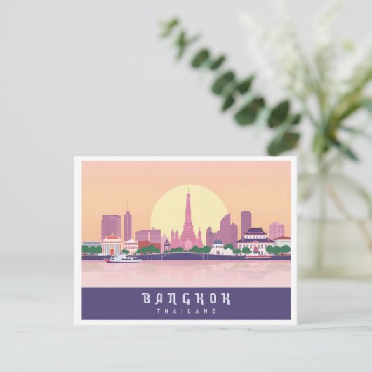 Bangkok Thailand Pastel Travel Design Briefkaart (Staand voorkant)