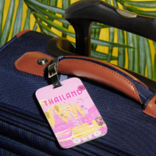 Bangkok Thailand Reisposter Roze Retro Kunst Bagagelabel