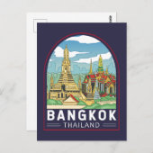 Bangkok Thailand Reizen Retro Embleem Briefkaart (Voorkant / Achterkant)