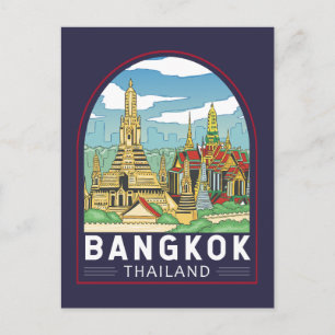 Bangkok Thailand Reizen Retro Embleem Briefkaart