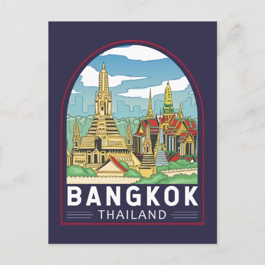 Bangkok Thailand Reizen Retro Embleem Briefkaart (Voorkant)