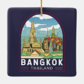 Bangkok Thailand Reizen Retro Embleem Keramisch Ornament (Achterkant)