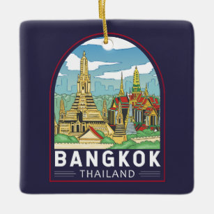 Bangkok Thailand Reizen Retro Embleem Keramisch Ornament
