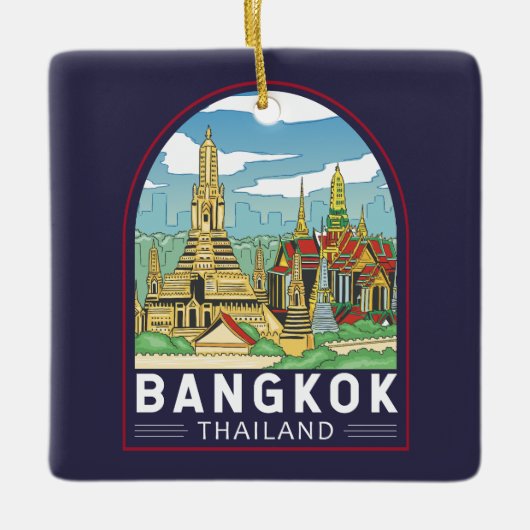 Bangkok Thailand Reizen Retro Embleem Keramisch Ornament (Voorkant)