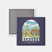 Bangkok Thailand Reizen Retro Embleem Magneet (Voorkant / Achterkant)