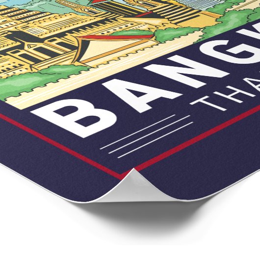 Bangkok Thailand Reizen Retro Embleem Poster (Hoek)