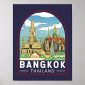Bangkok Thailand Reizen Retro Embleem Poster (Voorkant)
