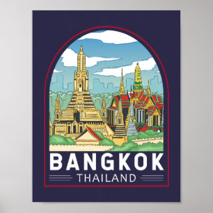 Bangkok Thailand Reizen Retro Embleem Poster