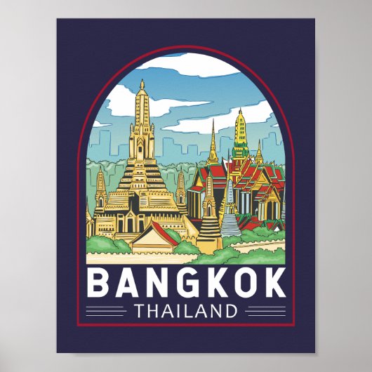Bangkok Thailand Reizen Retro Embleem Poster (Voorkant)