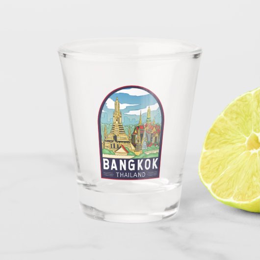 Bangkok Thailand Reizen Retro Embleem Shot Glas (Voorkant)