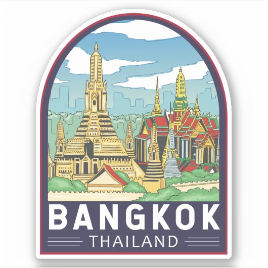 Bangkok Thailand Reizen Retro Embleem Sticker (Voorkant)