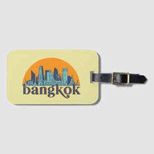 Bangkok Thailand Retro City Skyline Cityscape Art Bagagelabel