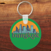 Bangkok Thailand Retro City Skyline Cityscape Art Sleutelhanger (Voorkant)
