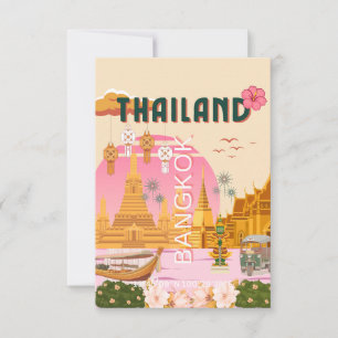 Bangkok Thailand Retro Vintage Reisposter Bedankkaart