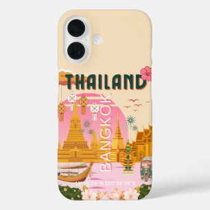 Bangkok Thailand Retro Vintage Reisposter iPhone 16 Hoesje