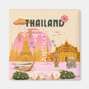 Bangkok Thailand Retro Vintage Reisposter Magneet