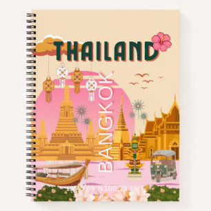 Bangkok Thailand Retro Vintage Reisposter Notitieboek