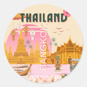 Bangkok Thailand Retro Vintage Reisposter Ronde Sticker