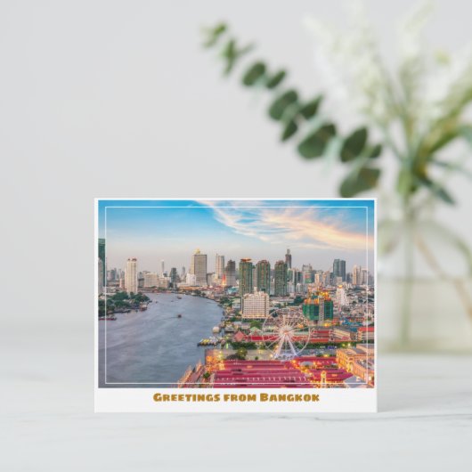 Bangkok Thailand River en Skyline Modern Briefkaart (Staand voorkant)