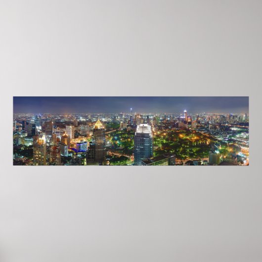 Bangkok Thailand Skyline bij Night Panorama Poster (Voorkant)