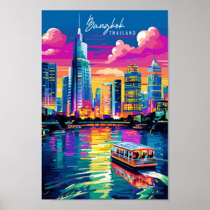 Bangkok Thailand vintage reisplaats illustratie Poster